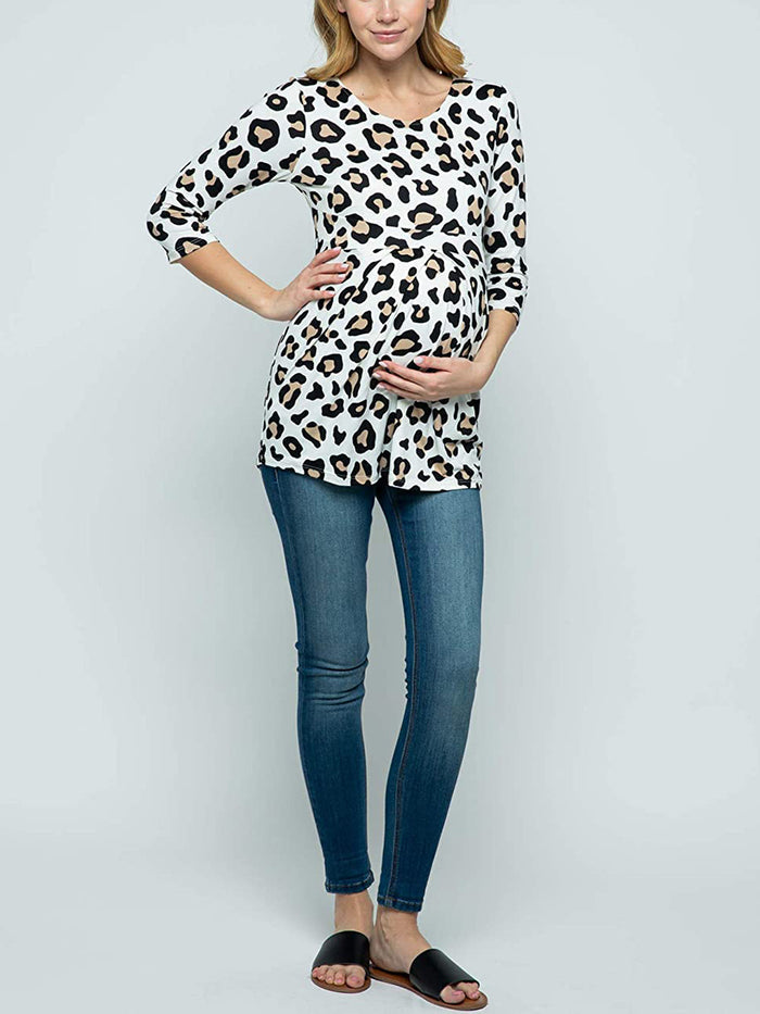 Maternity Tops Leopard Crew Neck T-shirts