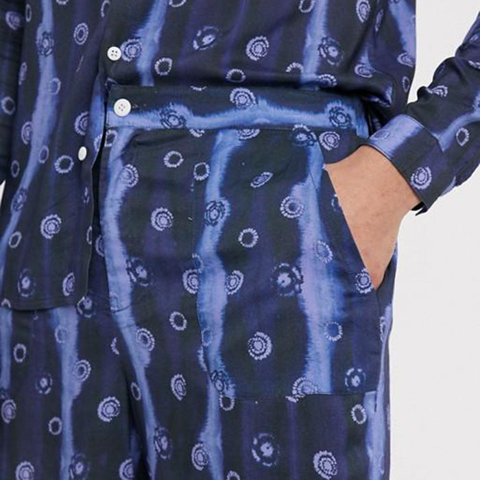 Men Printed Stripes Loose Two-Piece Suit