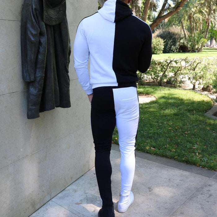 Men'S Black And White Color Matching Sports Suit