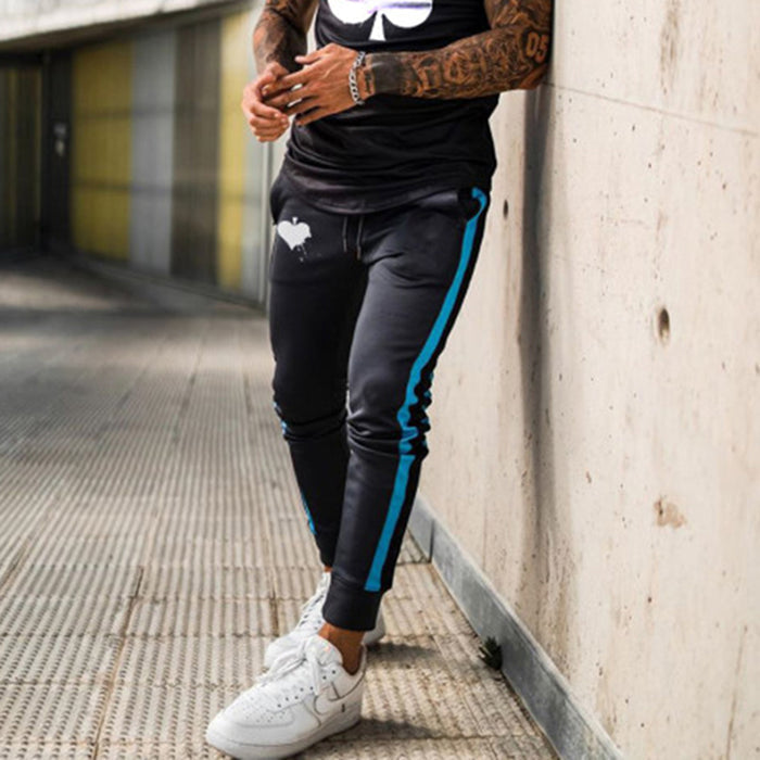 Men'S Blue Gradient Short-Sleeved T-Shirt And Pants Suit