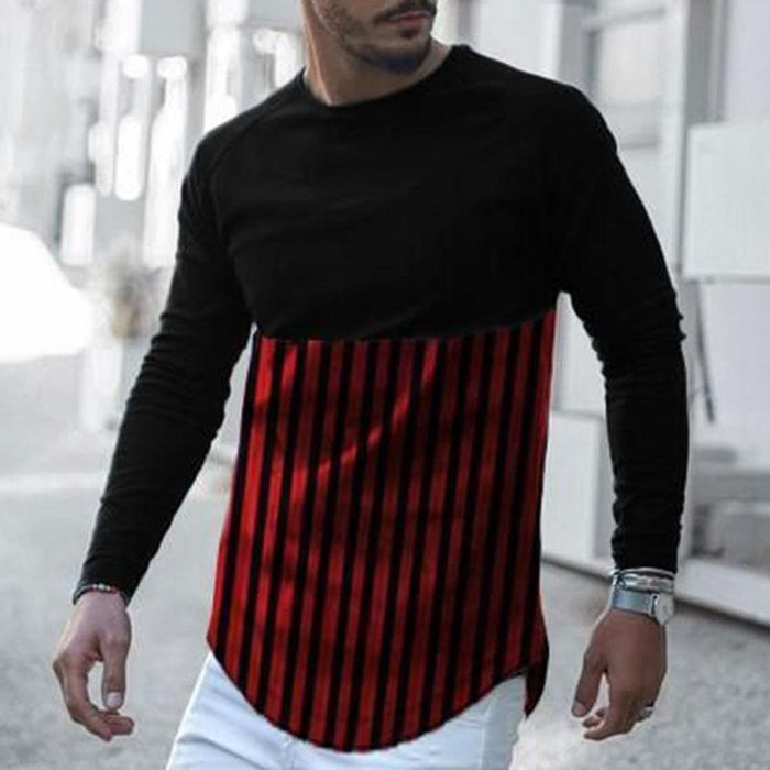 Men'S Casual Color Matching Striped Long-Sleeved T-Shirt