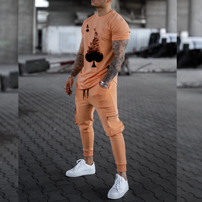 Men'S Fashion Apricot Print Casual Two-Piece Suit