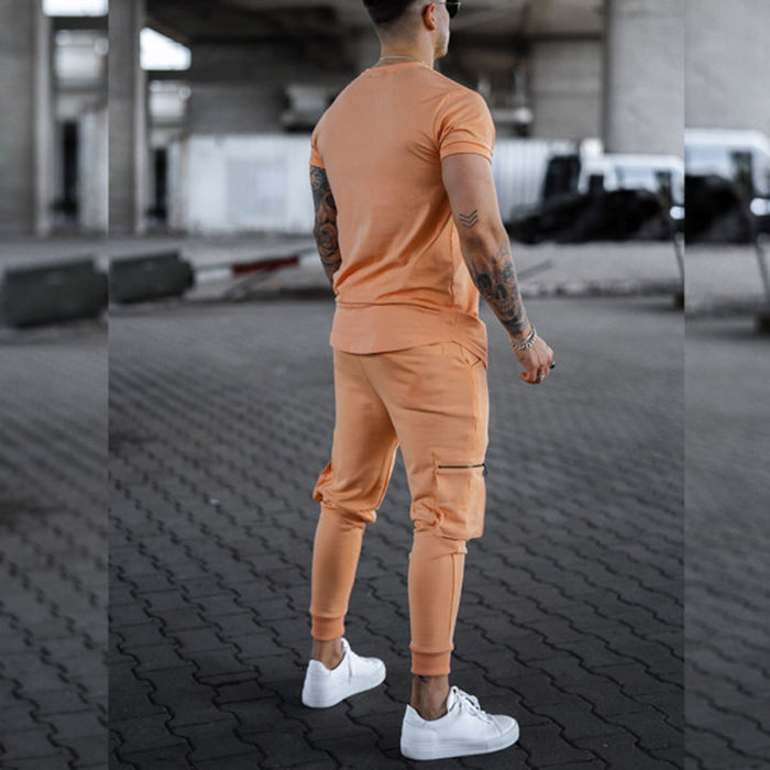Men'S Fashion Apricot Print Casual Two-Piece Suit