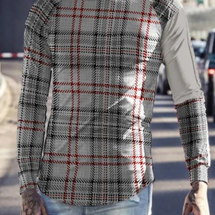 Men'S Fashion Casual Check Long Sleeve T-Shirt