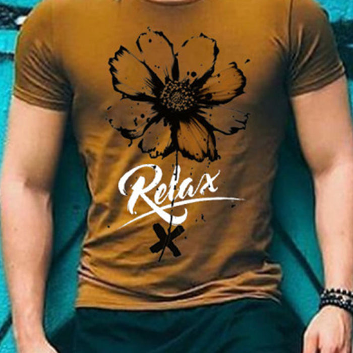 Men'S Fashion Casual Flower Print T-Shirt