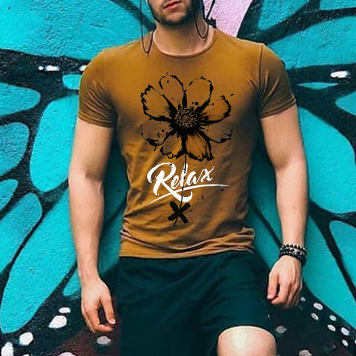 Men'S Fashion Casual Flower Print T-Shirt