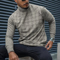 Men'S Fashion Casual Plaid High Neck Long Sleeve T-Shirt