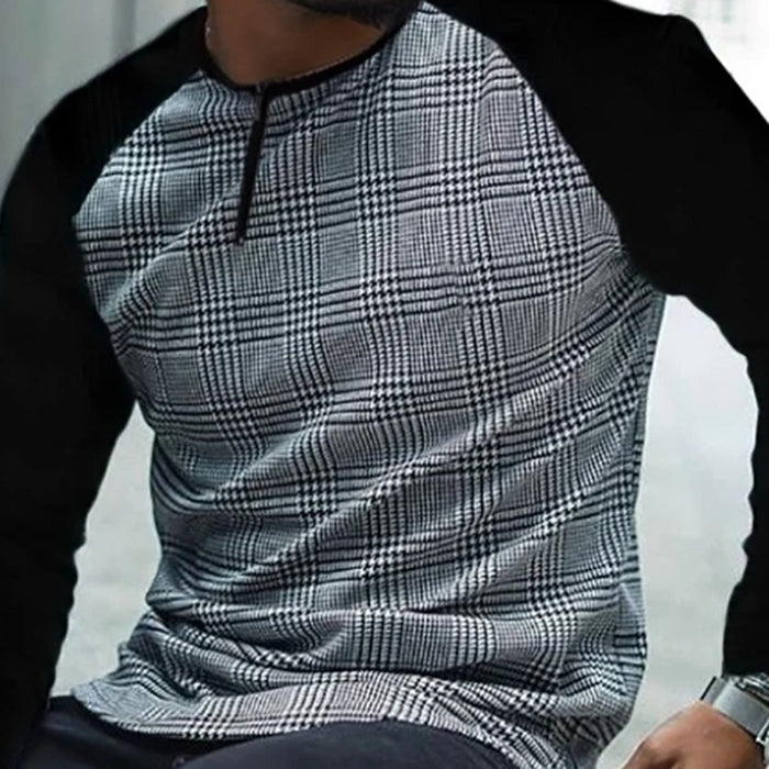 Men'S Fashion Patchwork Plaid Long Sleeve T-Shirt