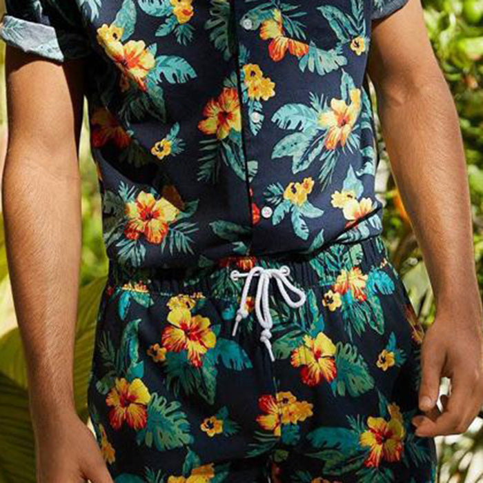 Men'S Floral Print Beach Fashion Suit