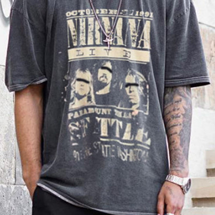 Men's round neck printed short-sleeved T-shirt