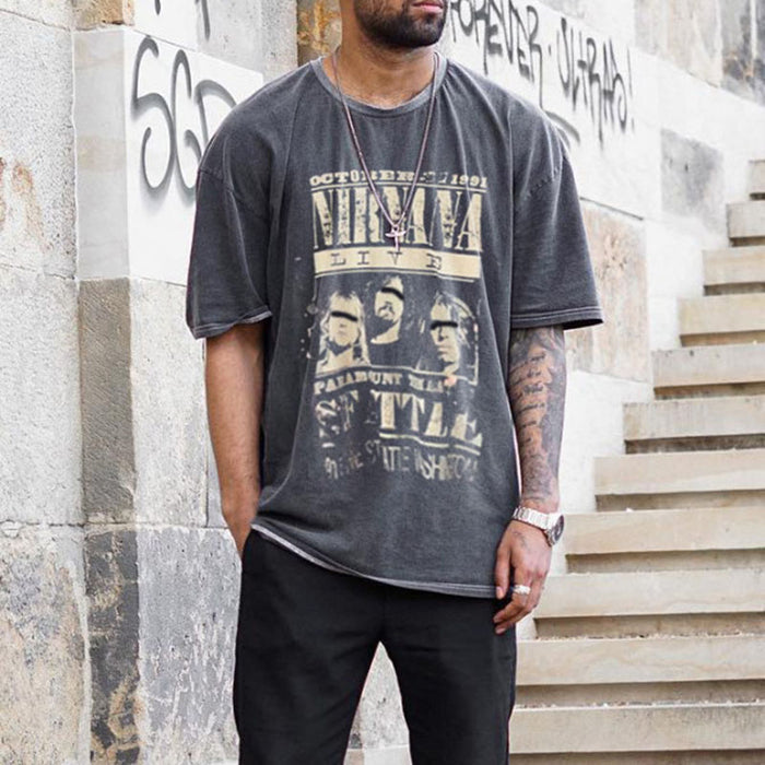Men's round neck printed short-sleeved T-shirt