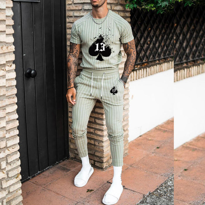 Men'S Spades Green Stripes Casual Two-Piece Suit