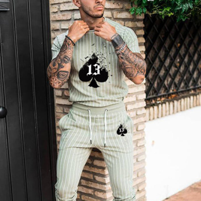 Men'S Spades Green Stripes Casual Two-Piece Suit