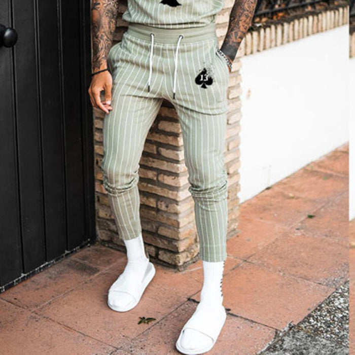 Men'S Spades Green Stripes Casual Two-Piece Suit