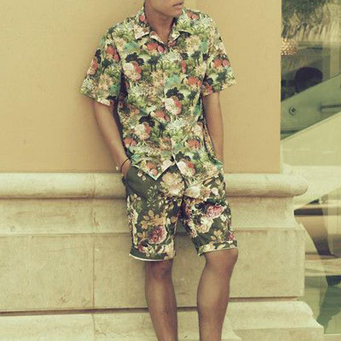 Men'S Vintage Fashion Floral Short Sleeve Suit