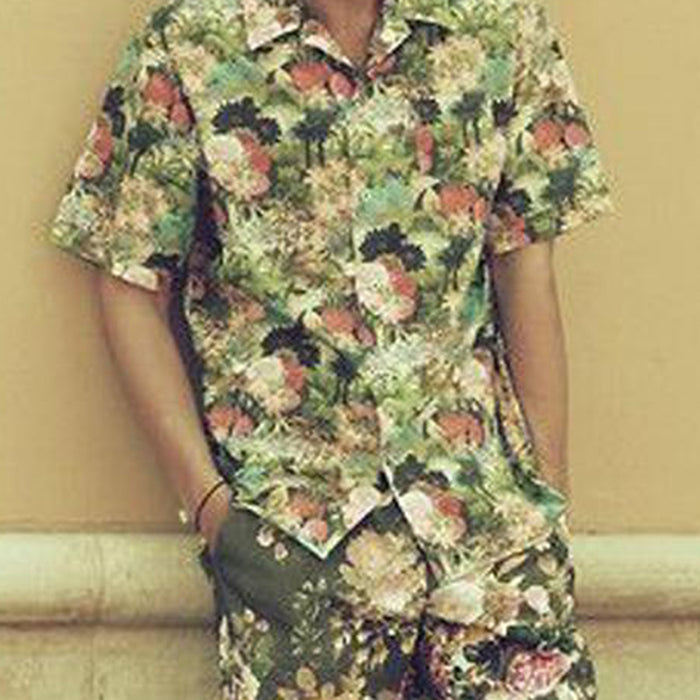 Men'S Vintage Fashion Floral Short Sleeve Suit