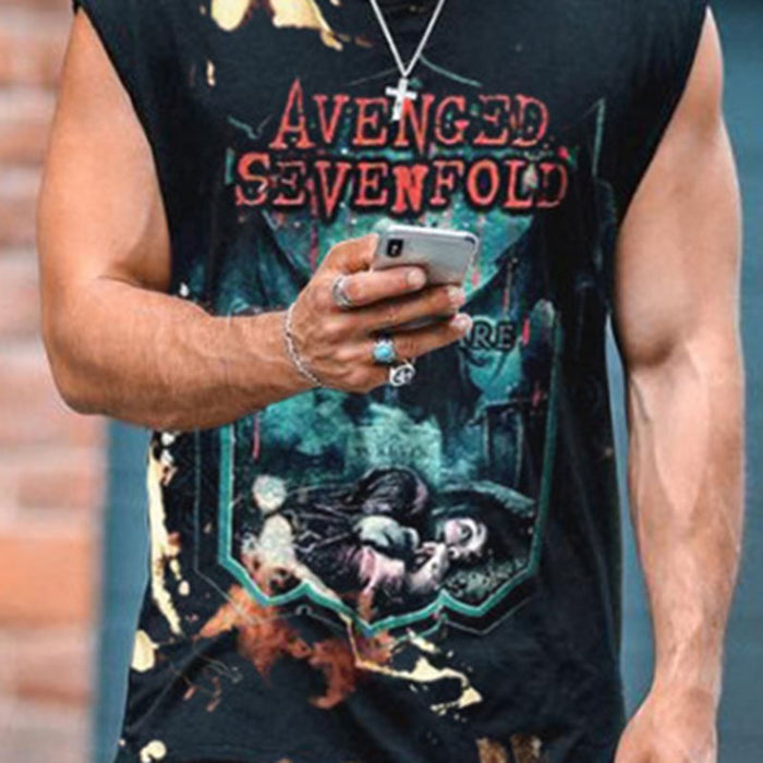 Mens Vintage Round Neck Printed Short-Sleeved T-Shirts