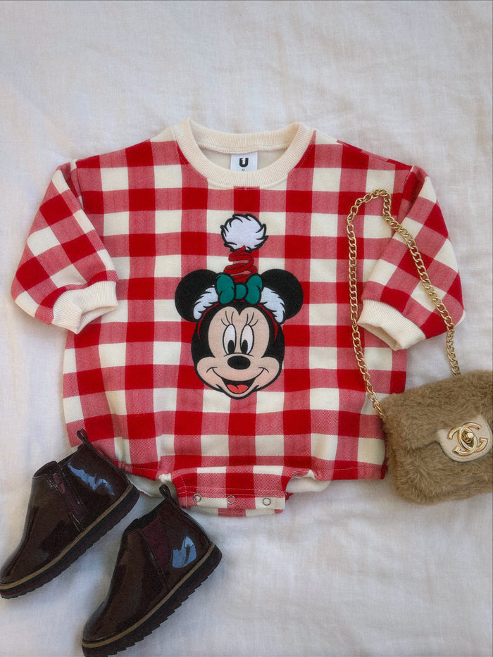 Merry Merry Gingham Baby Onesie Apple - Sun Peony Coconut