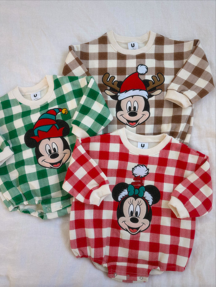 Merry Merry Gingham Baby Onesie Cinnamon - Sun Peony Coconut