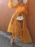 Mesh Stitching Long-sleeved Loose Dress