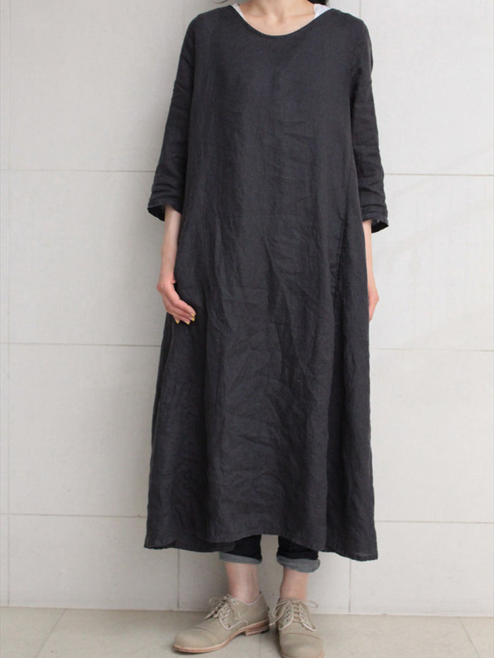 Middle Sleeve Solid Soft Casual Dress