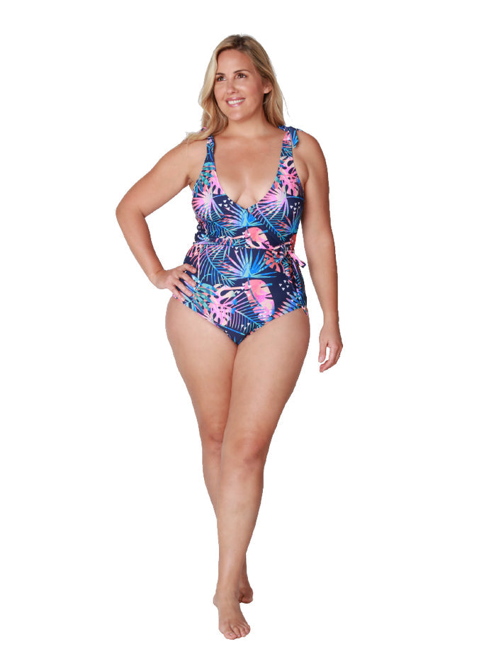 Tie shoulder and front surplice one piece in a Botanique print
