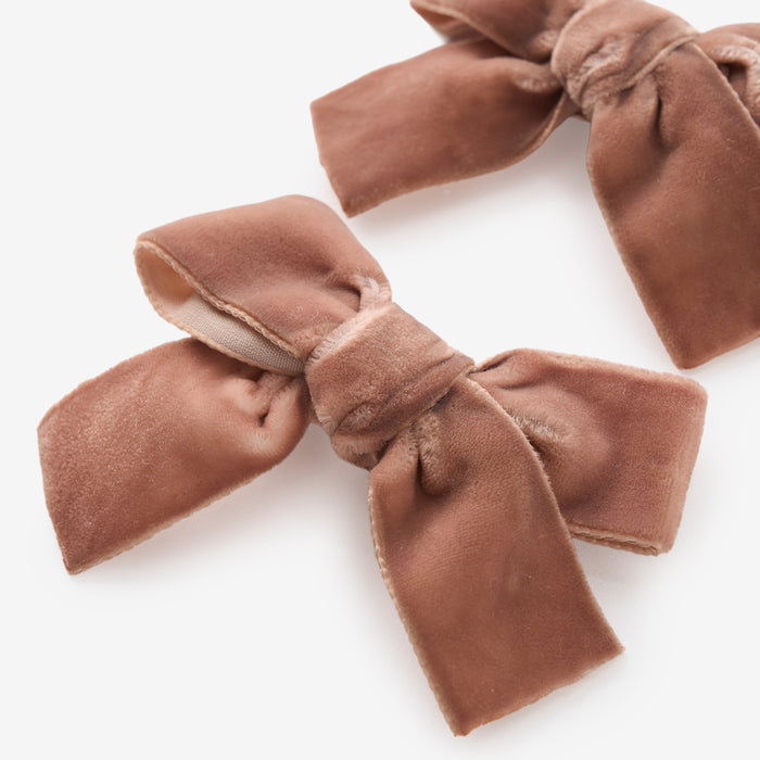 Mocha Velvet Bow Clip Set