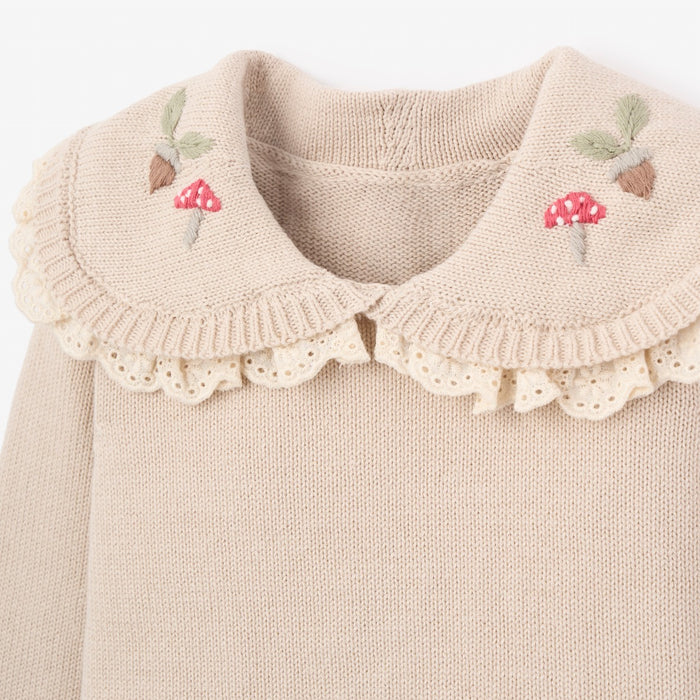 Mushroom Embroidered Collar Sweater + Skirt Set
