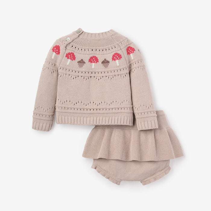 Mushroom Fairisle Knit Sweater + Skirt Set