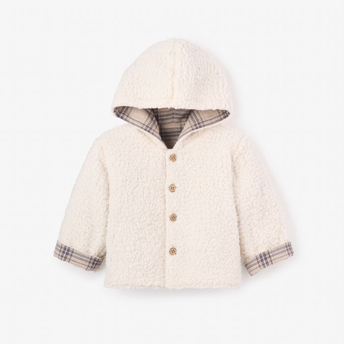Neutral Plaid Sherpa Lined Reversible Jacket