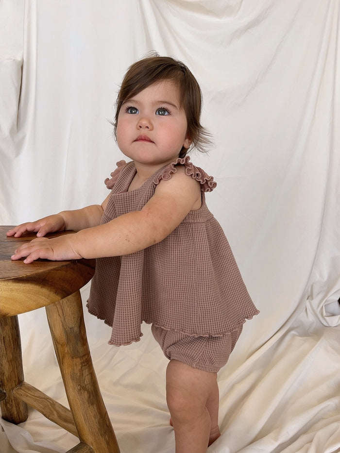 Nina Waffle Baby Bloomer / Chocolate - Sun Peony Coconut