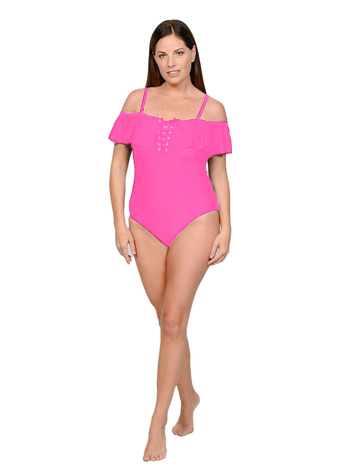 Off-the-shoulder one piece bathing suit