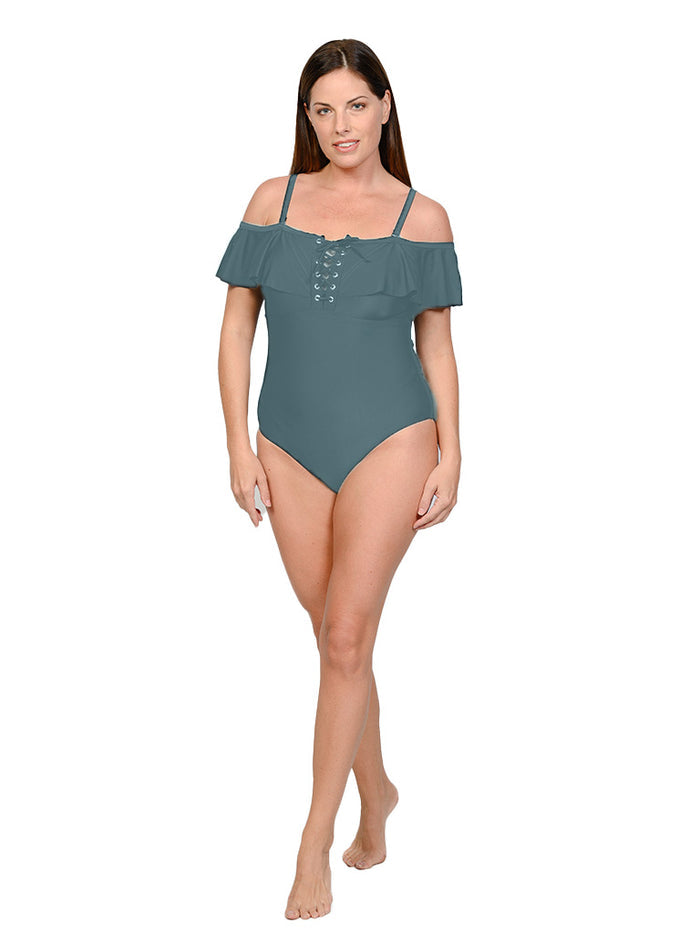 Off-the-shoulder one piece bathing suit