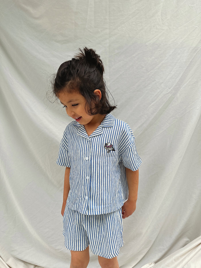Oliver Stripe Shirt + Shorts Set Blue - Sun Peony Coconut