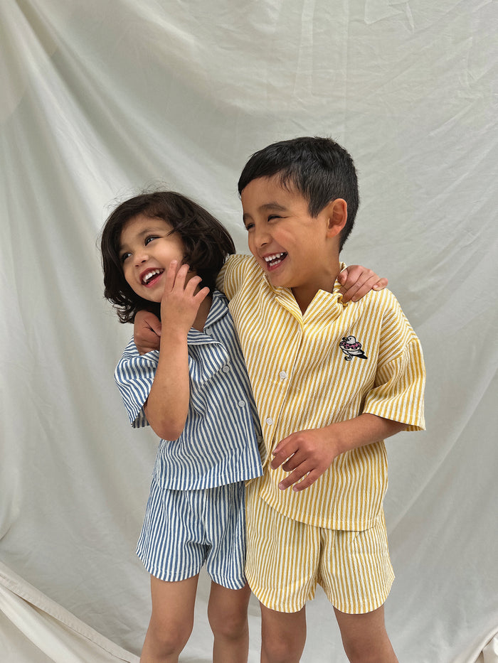 Oliver Stripe Shirt + Shorts Set Blue - Sun Peony Coconut