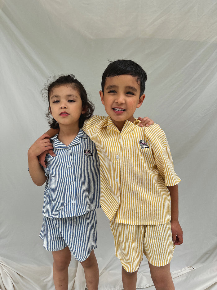 Oliver Stripe Shirt + Shorts Set Blue - Sun Peony Coconut