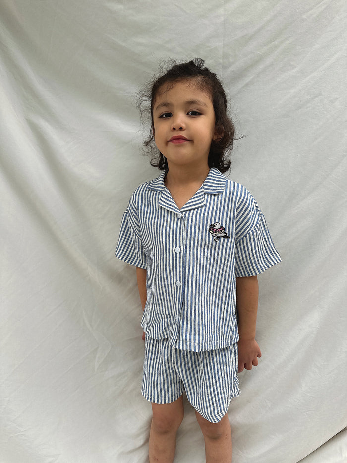 Oliver Stripe Shirt + Shorts Set Blue - Sun Peony Coconut