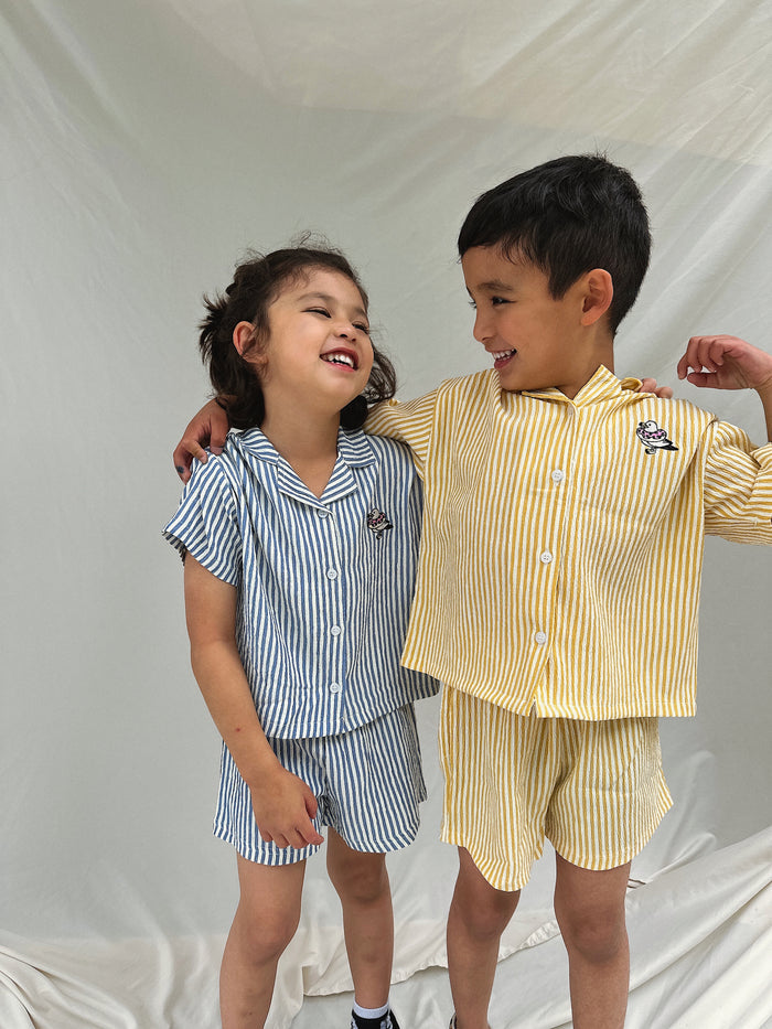 Oliver Stripe Shirt + Shorts Set Blue - Sun Peony Coconut
