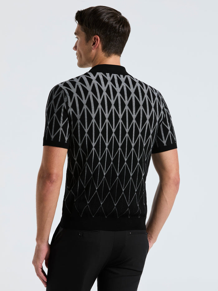 Ombre Pattern Polo Sweater (Black)