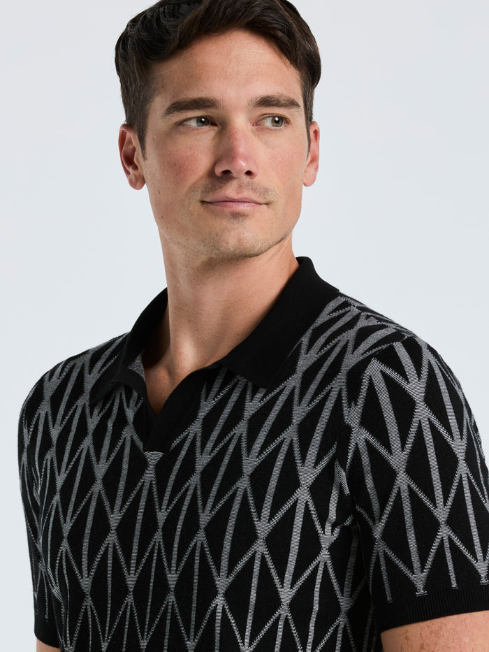 Ombre Pattern Polo Sweater (Black)