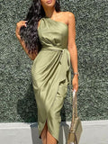 One-shoulder Slim Bag Hip Casual Dress