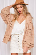 Open Front Balloon Sleeves Knitted Crochet Cardigan