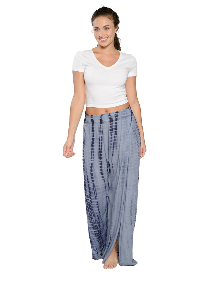 Smocked open leg pant in Ink / grey tie dye