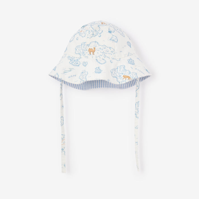 Oxford Stripe & World Explorer Print Reversible Sunhat