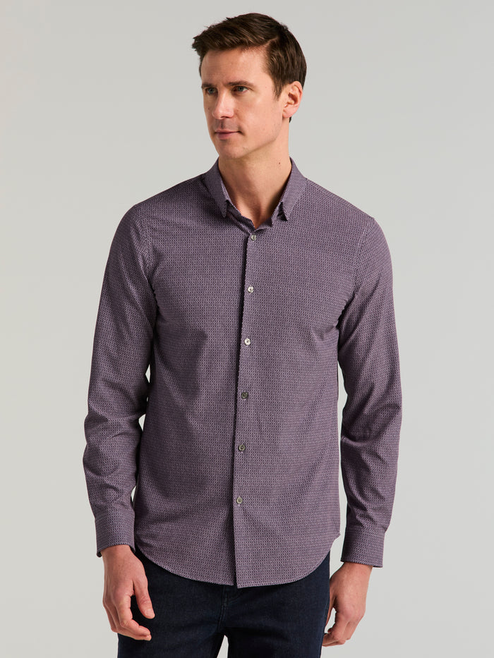 Long Sleeve Painted Geo Print Shirt (Cadet)