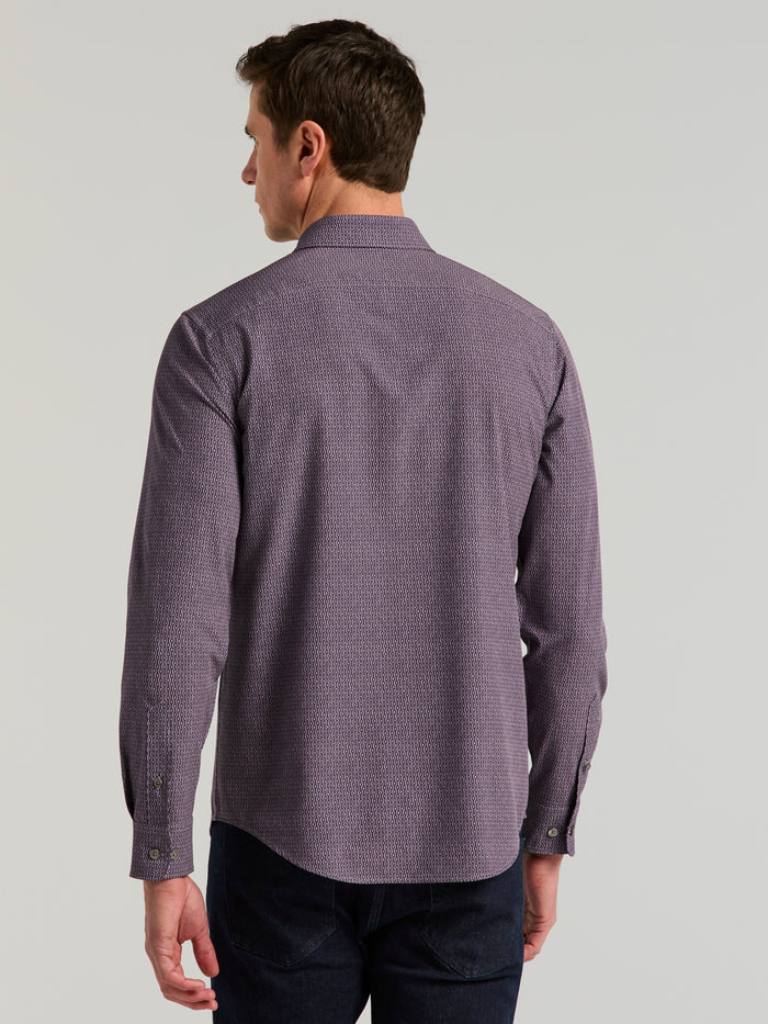 Long Sleeve Painted Geo Print Shirt (Cadet)