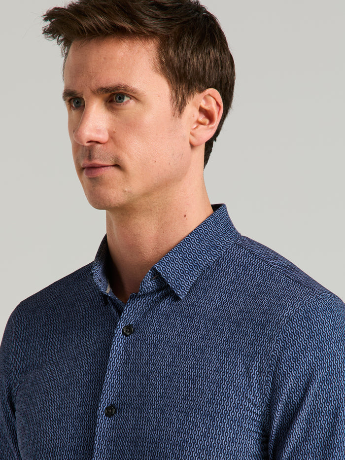 Long Sleeve Painted Geo Print Shirt (Pageant Blue)