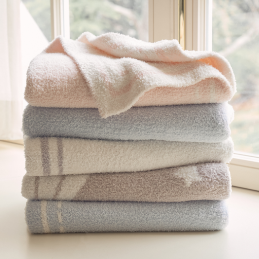 Pale Blue Celestial Feather Knit Baby Blanket