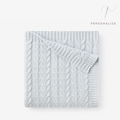 Pale Blue Horseshoe Cable Knit Baby Blanket