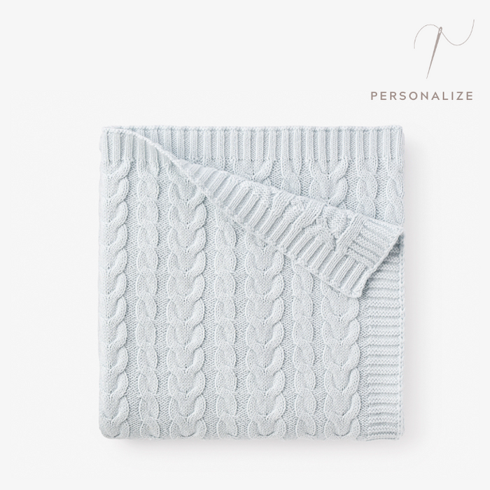 Pale Blue Horseshoe Cable Knit Baby Blanket